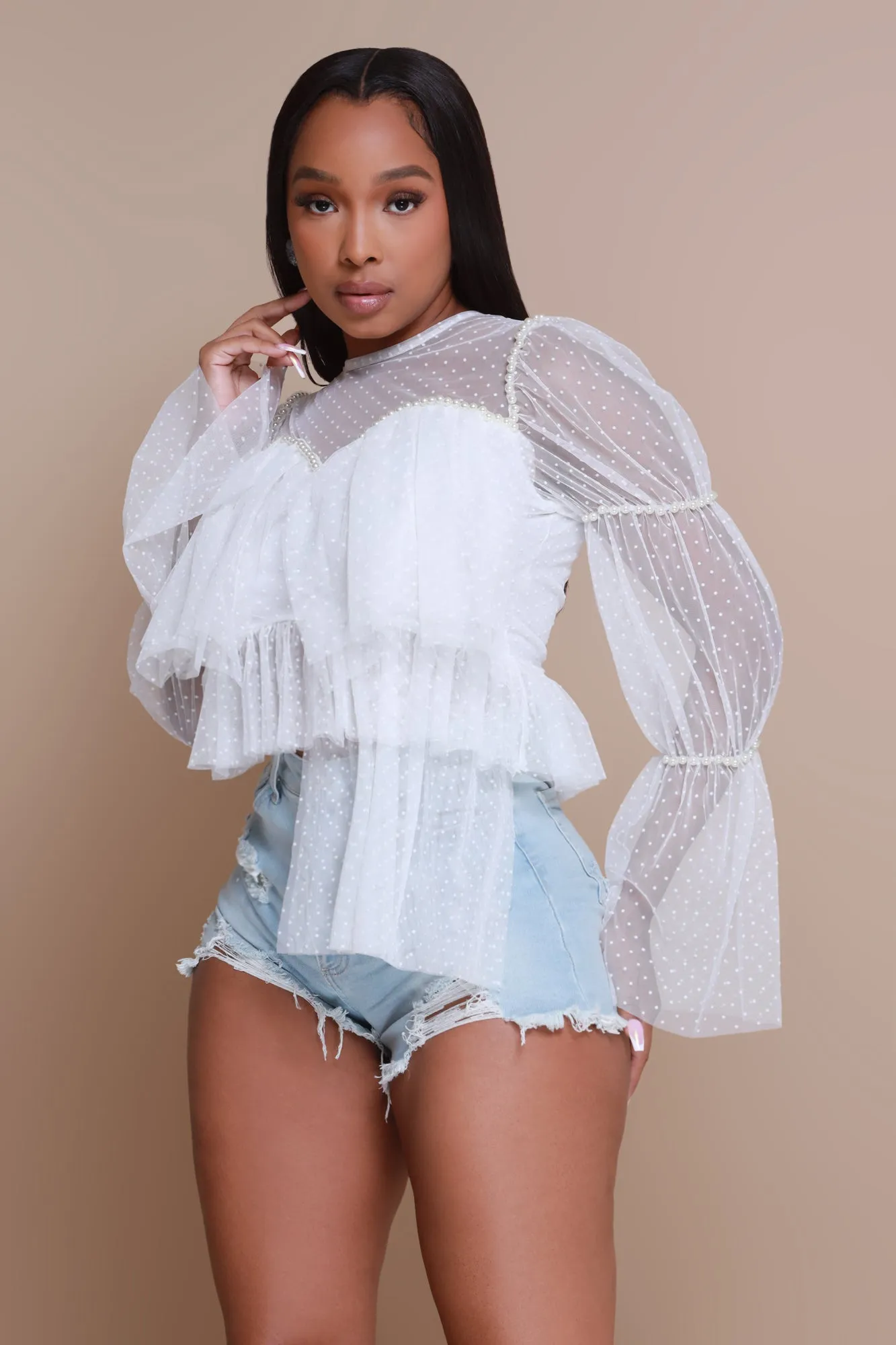 Wave Goodbye Pearl Embellished Lace Blouse - White sold by Swankaposh product image thumbnail 5