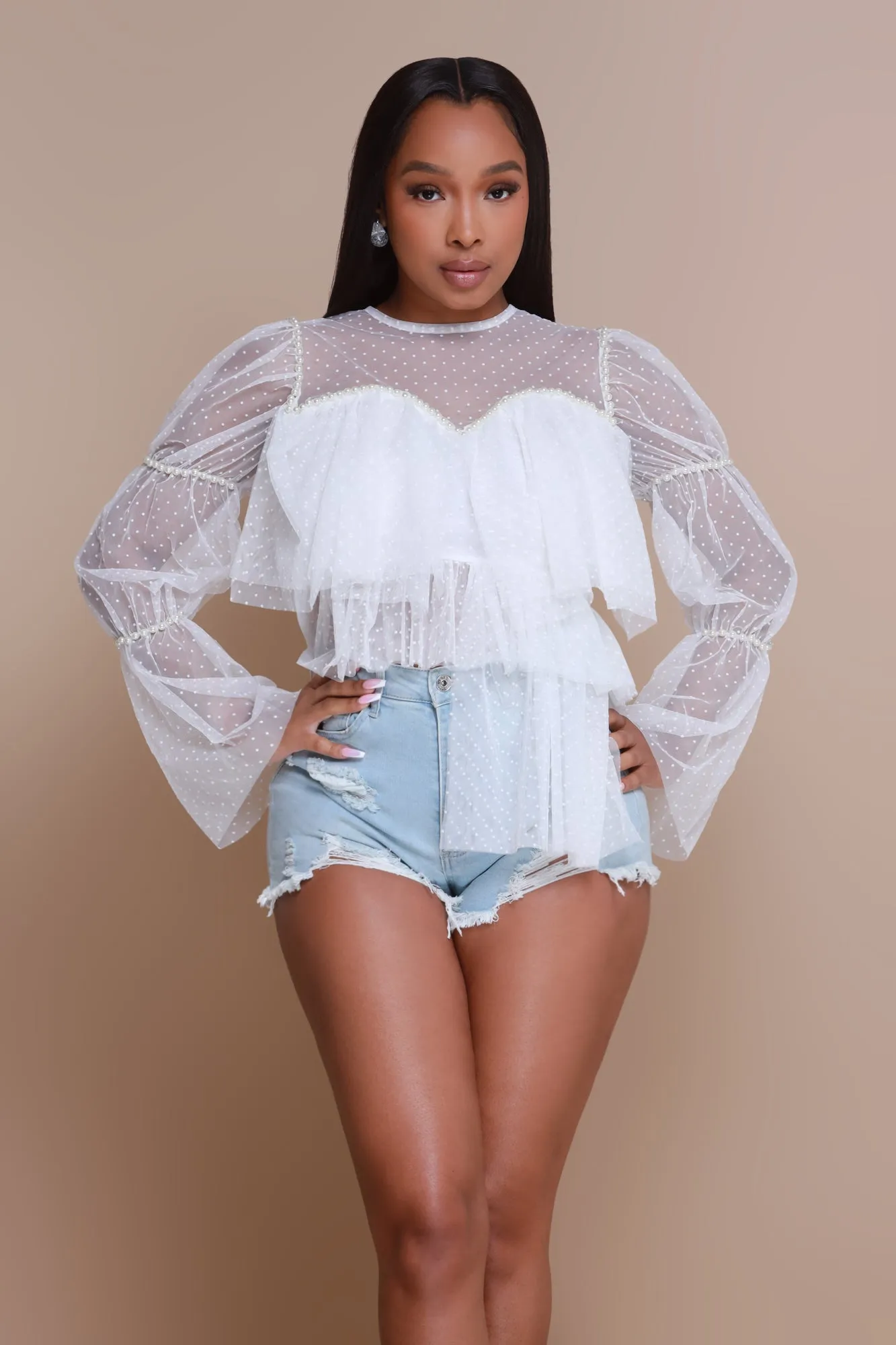 Wave Goodbye Pearl Embellished Lace Blouse - White sold by Swankaposh