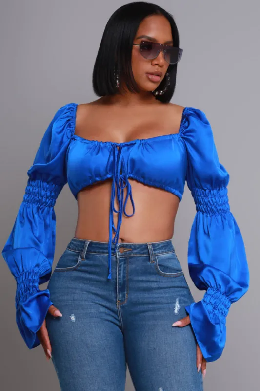 Sweet Fantasy Long Sleeve Crop Top - Royal Blue sold by Swankaposh
