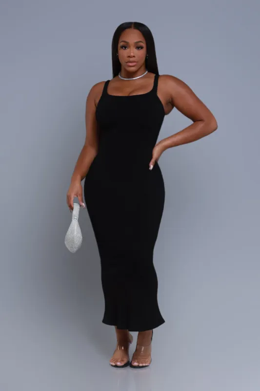Status Check Cellulite Deleter Strappy Ribbed Maxi Dress - Black sold by Swankaposh