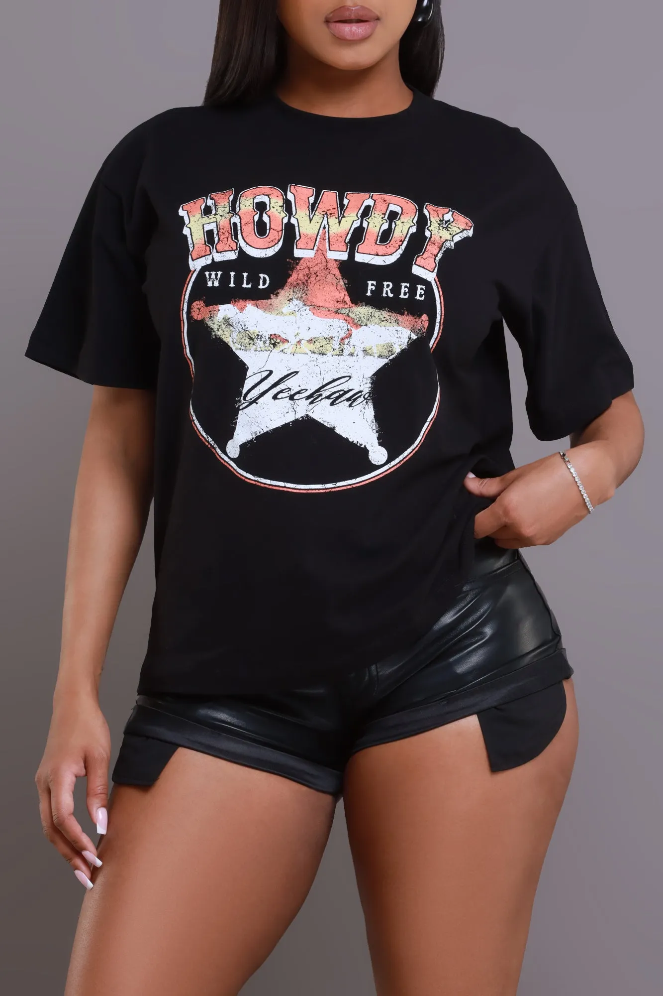 Howdy Y'all Oversized Graphic T-Shirt - Black sold by Swankaposh product image thumbnail 5
