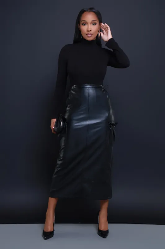 Dark Side Faux Leather Cargo Maxi Skirt - Black sold by Swankaposh