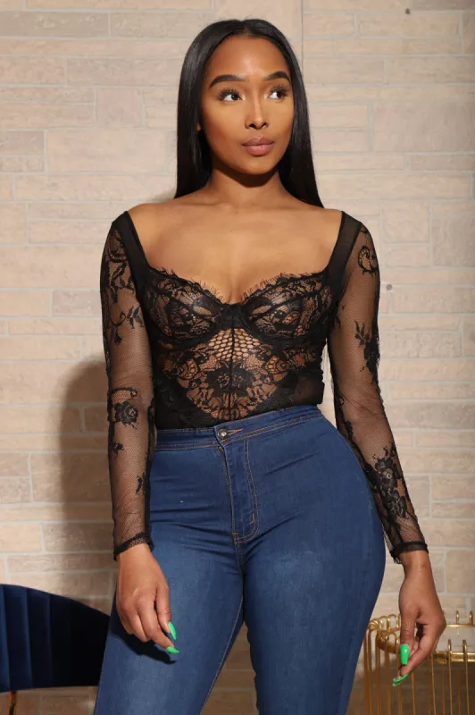 Dot Com Black Lace Bodysuit sold by Swankaposh