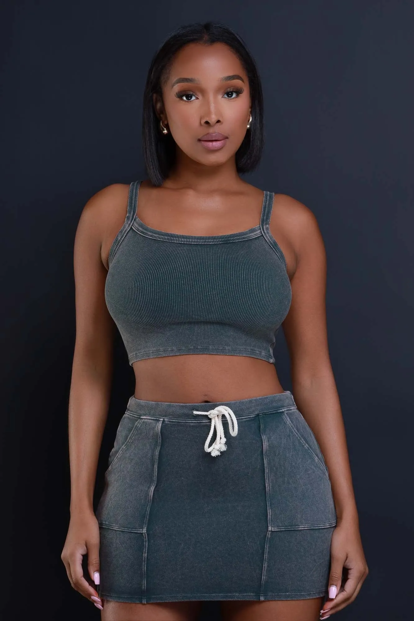 Mean It Cropped Skirt Set - Army Green sold by Swankaposh