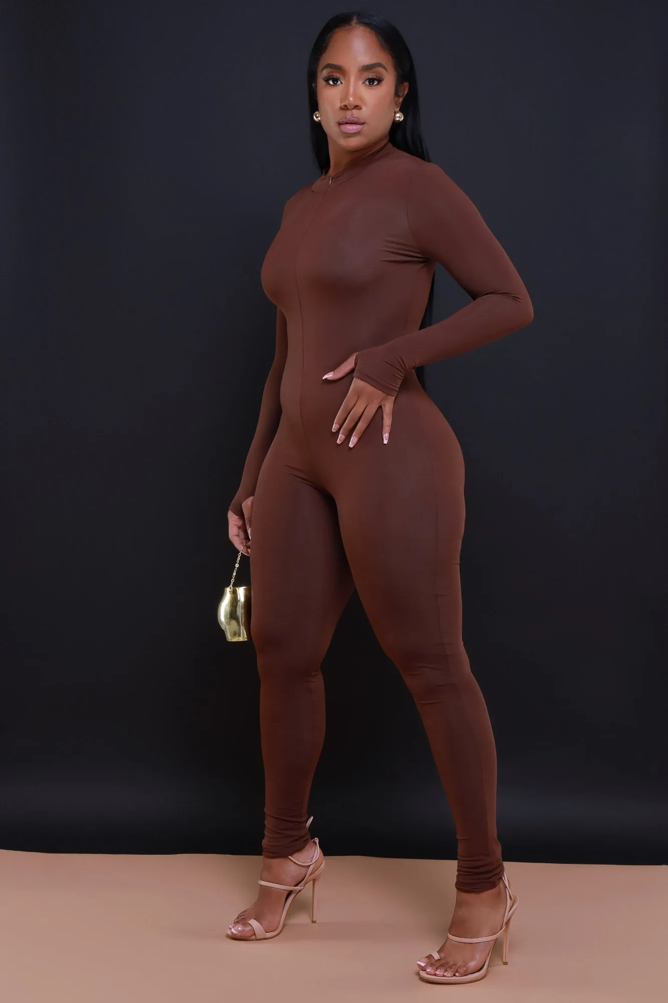 Save Tonight Mock Neck Jumpsuit - Brown sold by Swankaposh product image thumbnail 3