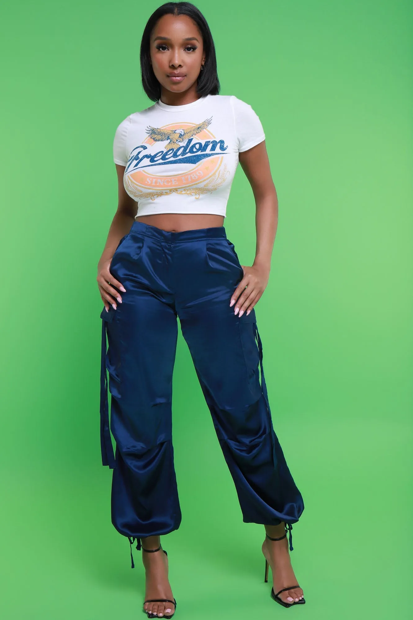 Early Access Satin Cargo Pants - Blue sold by Swankaposh