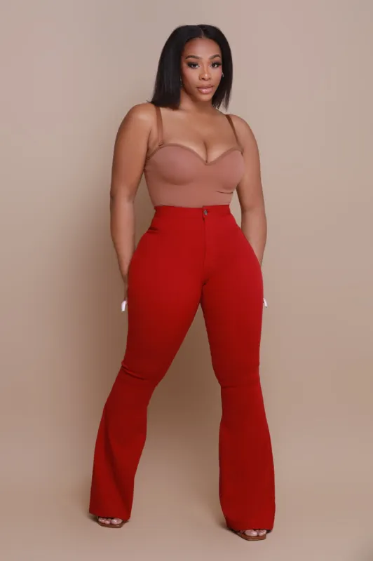 Super Swank High Rise Flare Stretchy Jeans - Burgundy sold by Swankaposh
