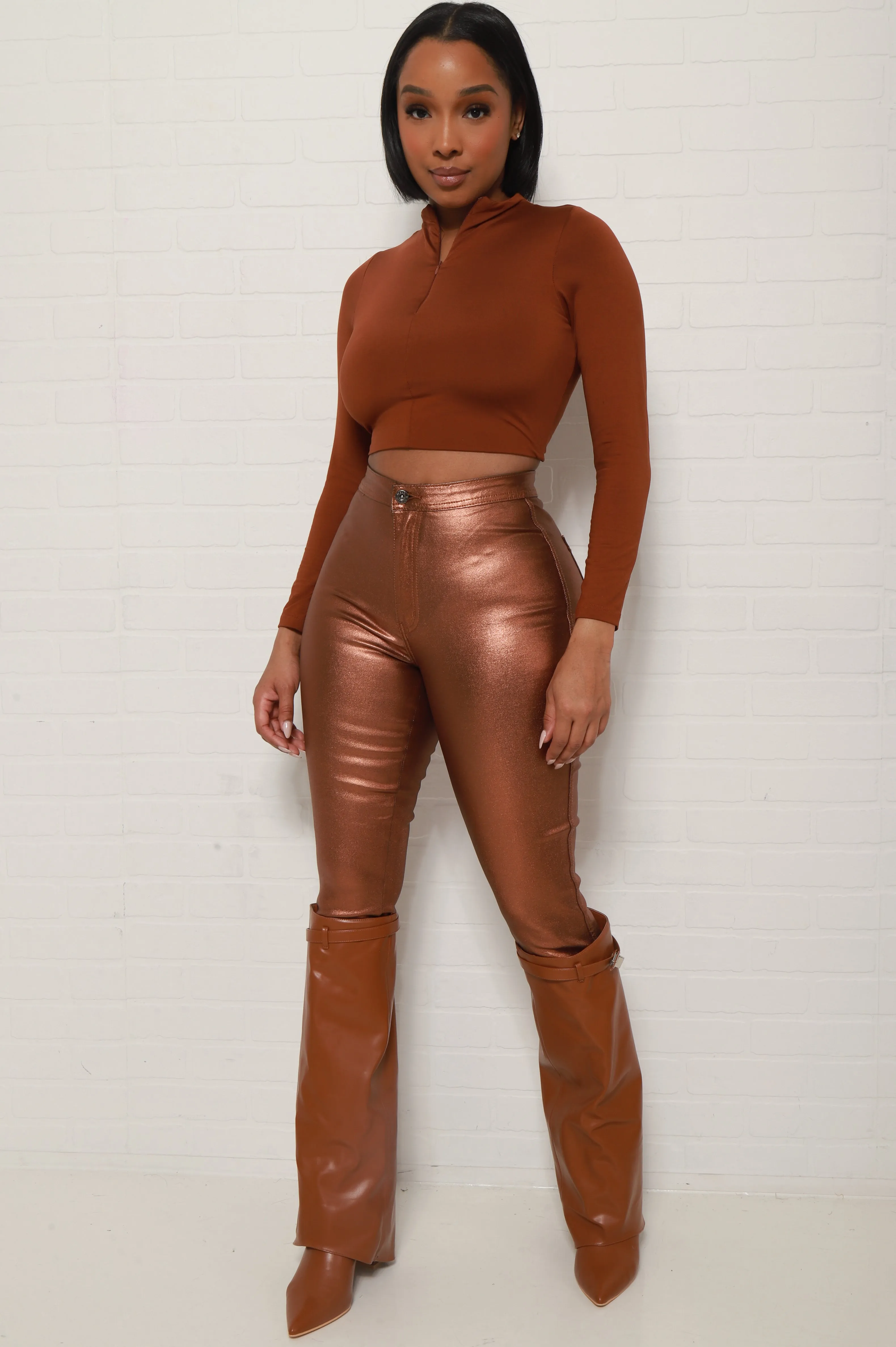 So What Double Layered Quarter Zip Top - Chocolate sold by Swankaposh product image thumbnail 5