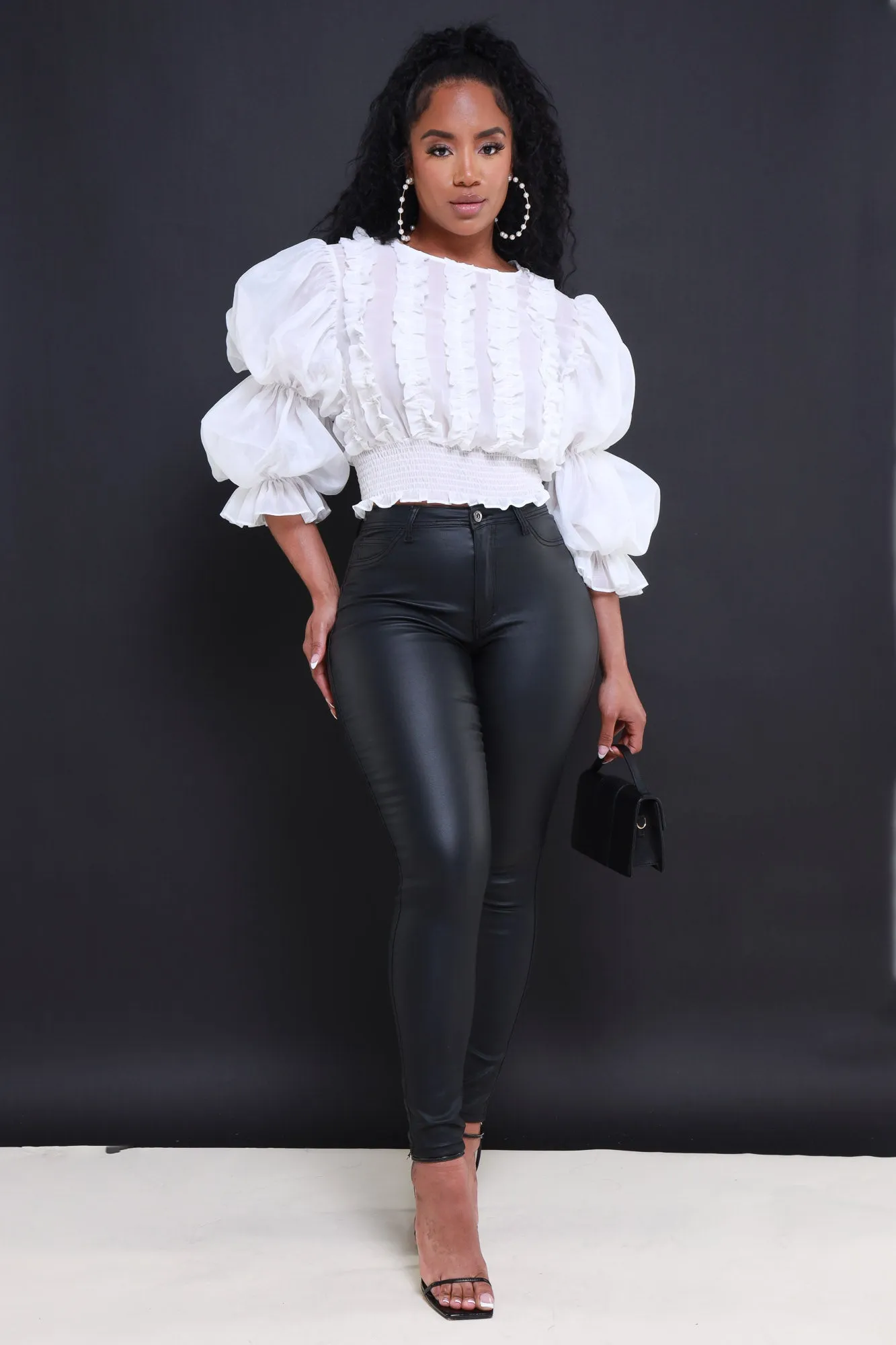 Shine Through Balloon Sleeve Crop Top - White sold by Swankaposh product image thumbnail 4