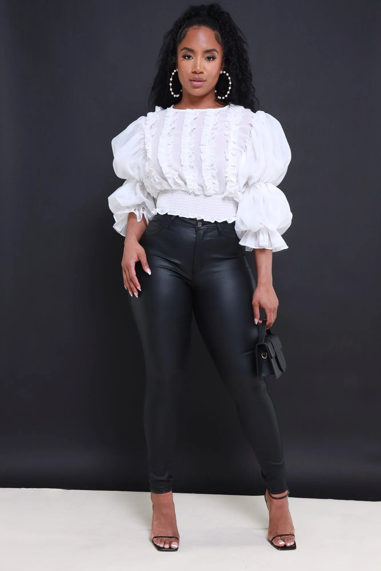 Shine Through Balloon Sleeve Crop Top - White sold by Swankaposh product image thumbnail 2