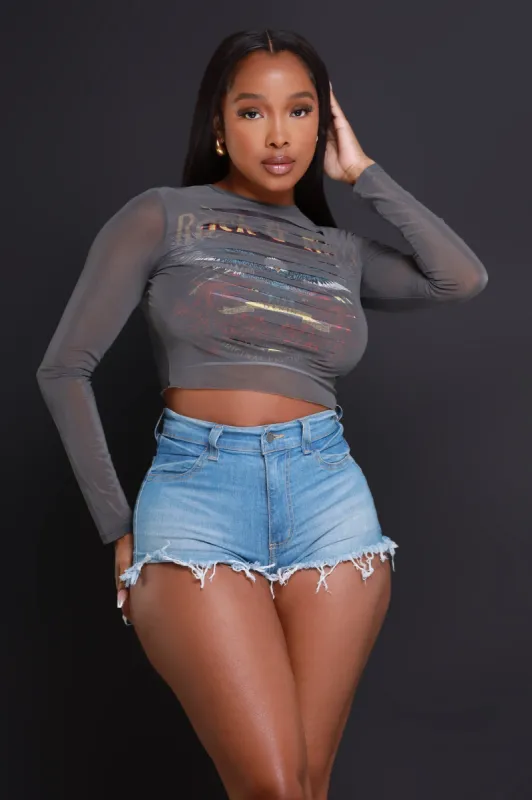 Get Rocked Laser Cut Graphic Crop Top - Grey sold by Swankaposh
