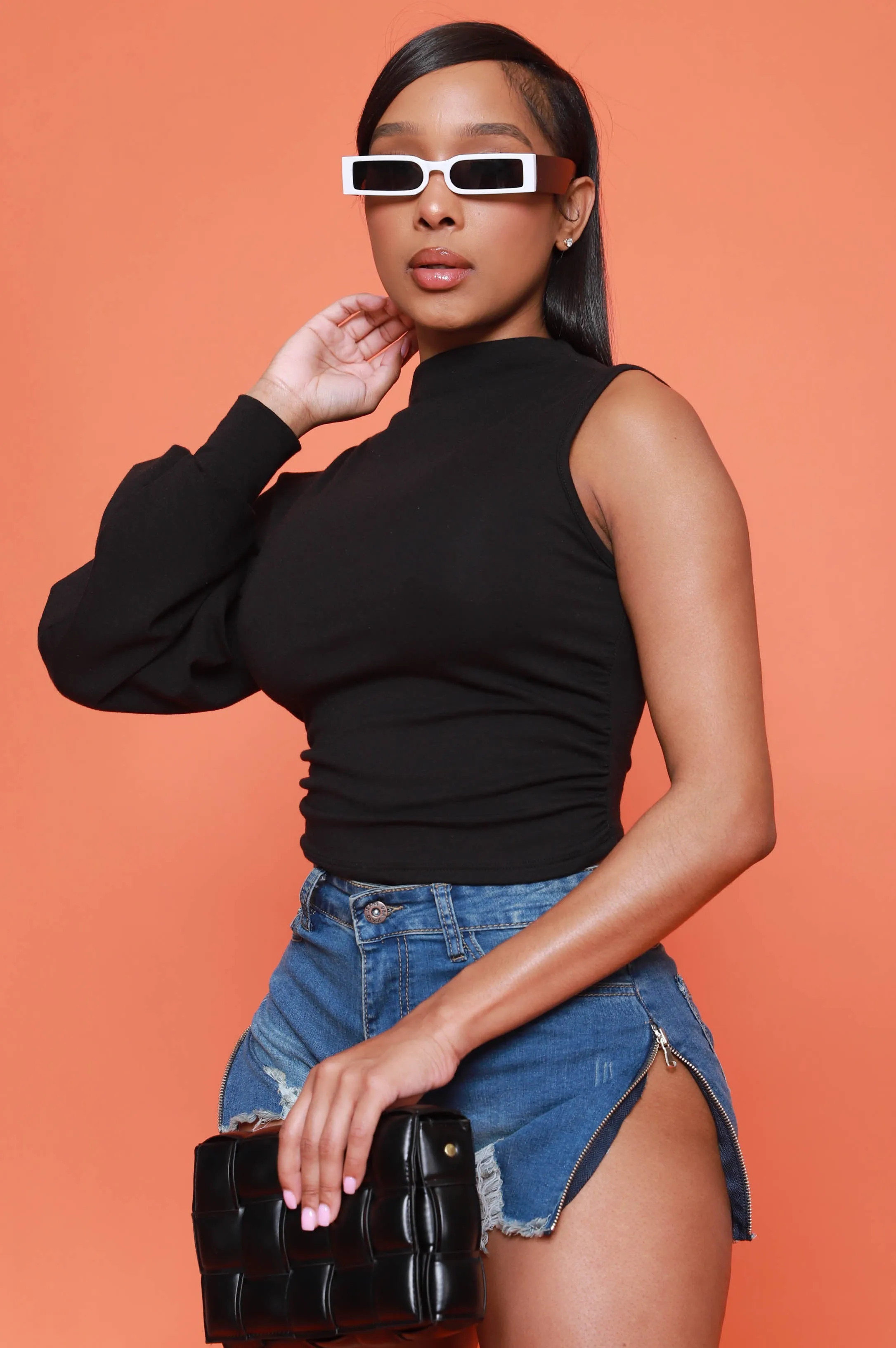 Hard Body One Shoulder Crop Top - Black sold by Swankaposh product image thumbnail 4
