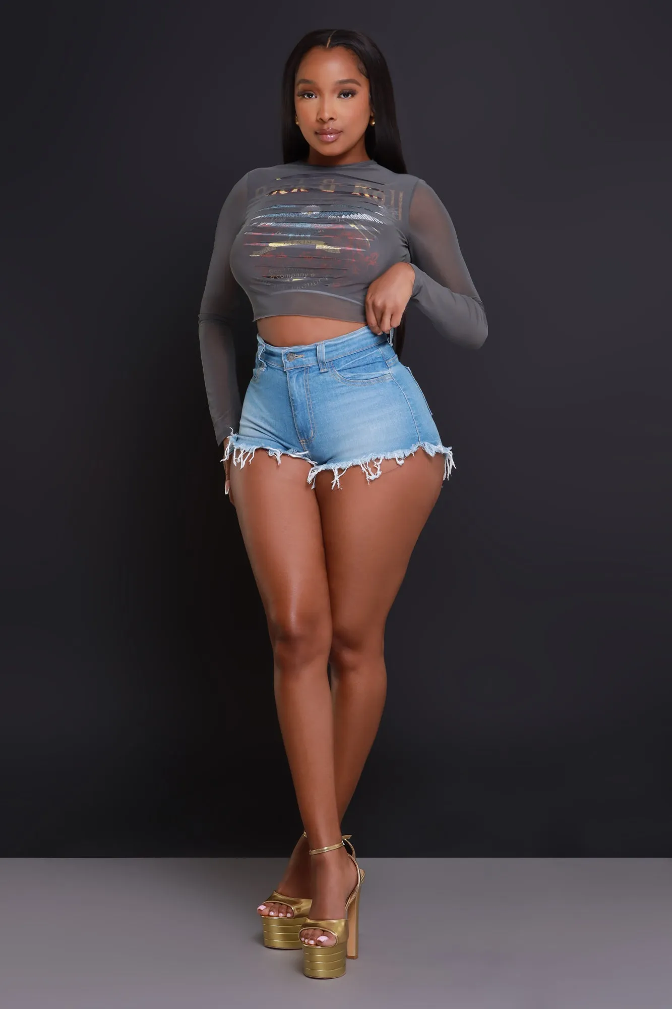 Get Rocked Laser Cut Graphic Crop Top - Grey sold by Swankaposh product image thumbnail 4