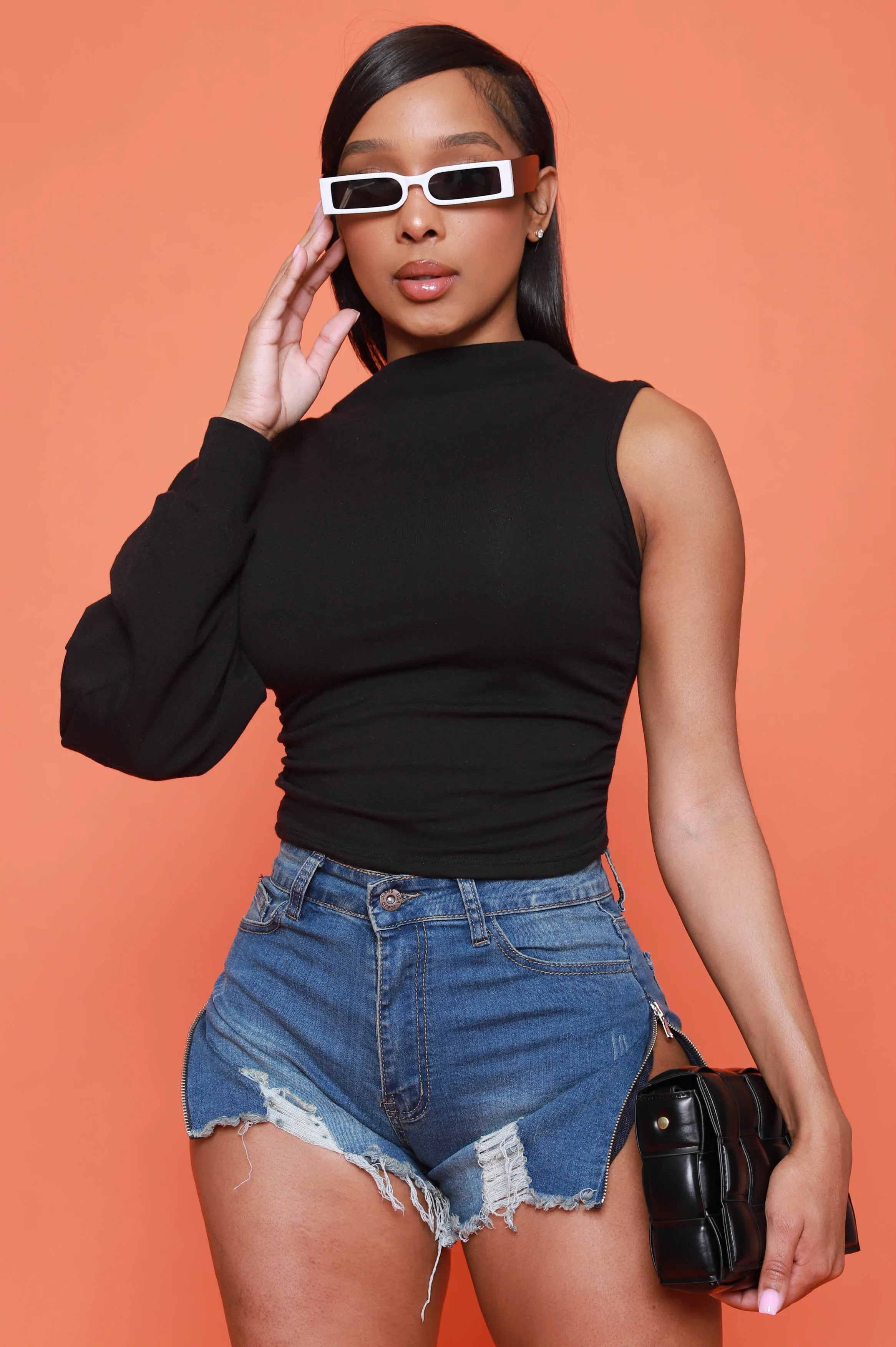 Hard Body One Shoulder Crop Top - Black sold by Swankaposh