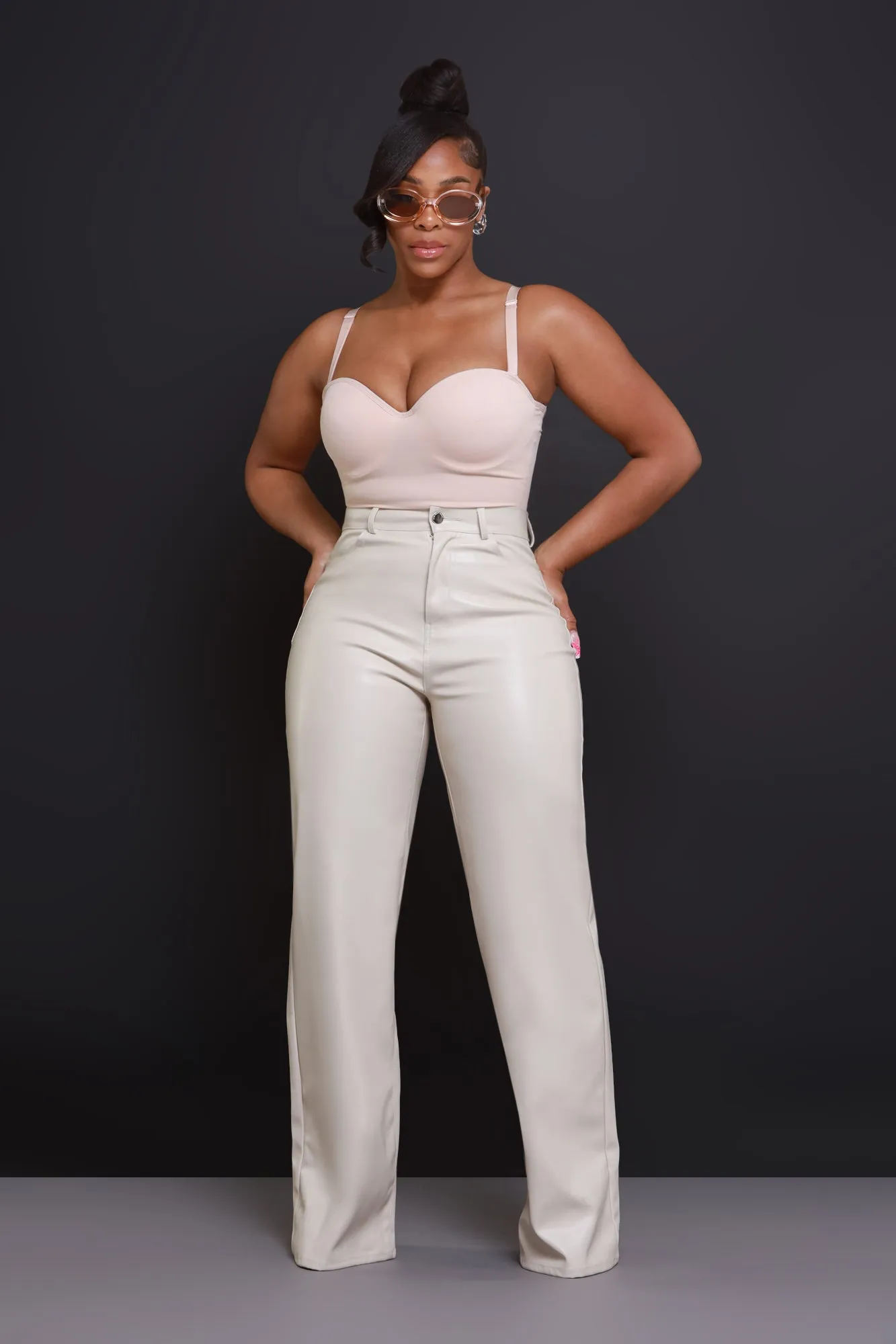 Offline Faux Leather Bootcut Pants - Cream sold by Swankaposh product image thumbnail 4