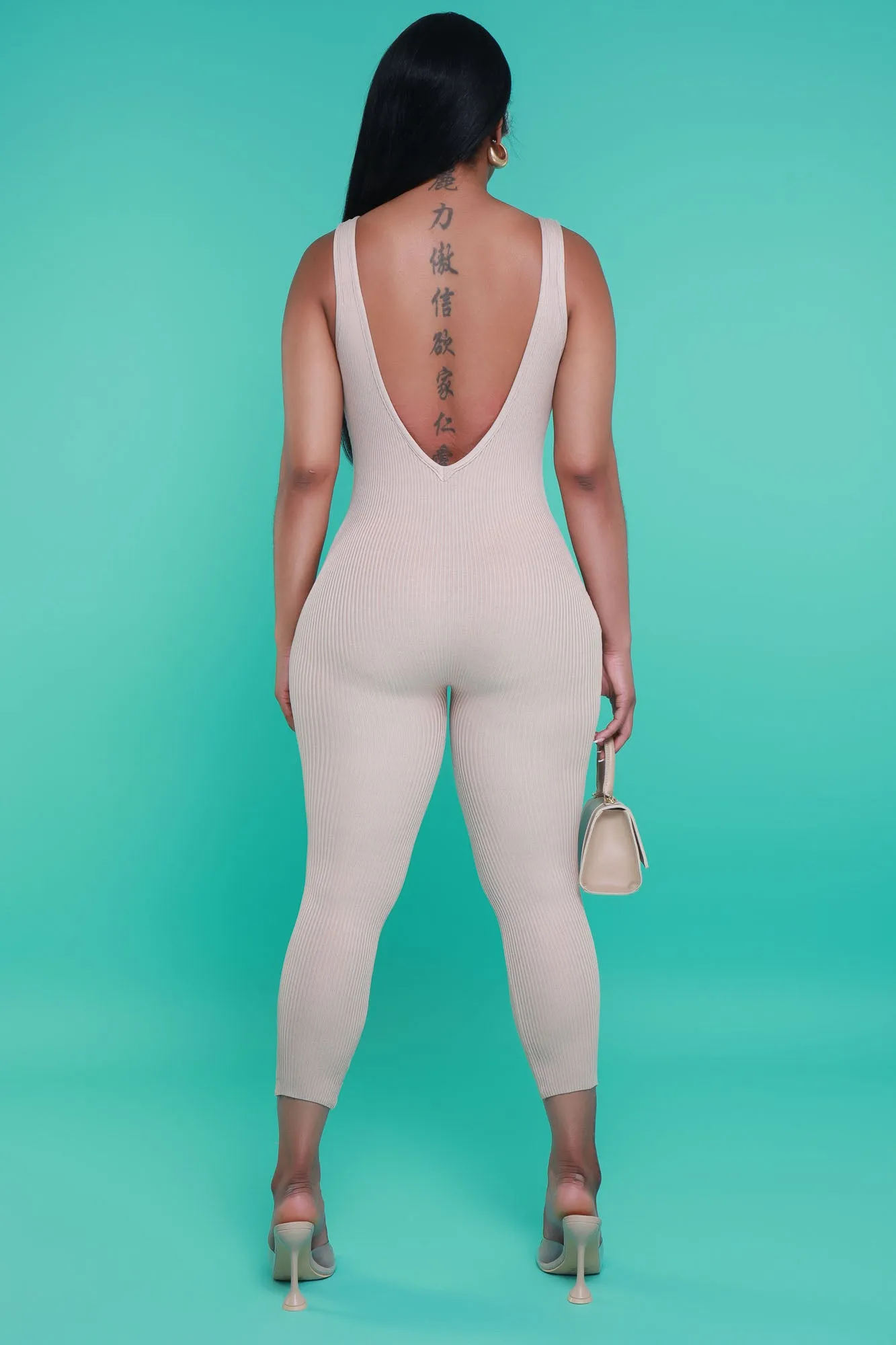 Yours Truly Sleeveless Ribbed Jumpsuit - Beige sold by Swankaposh product image thumbnail 3