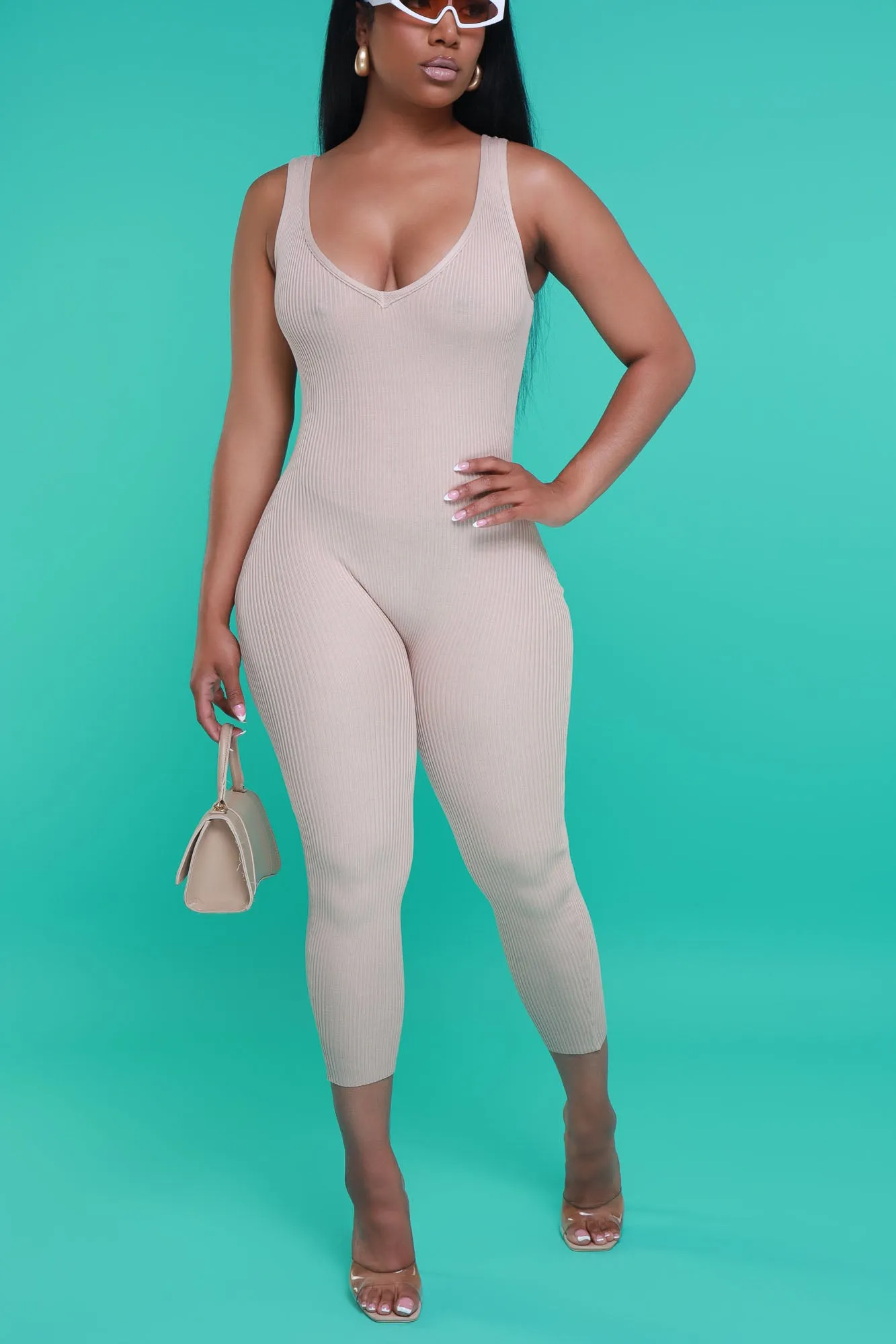 Yours Truly Sleeveless Ribbed Jumpsuit - Beige sold by Swankaposh product image thumbnail 2