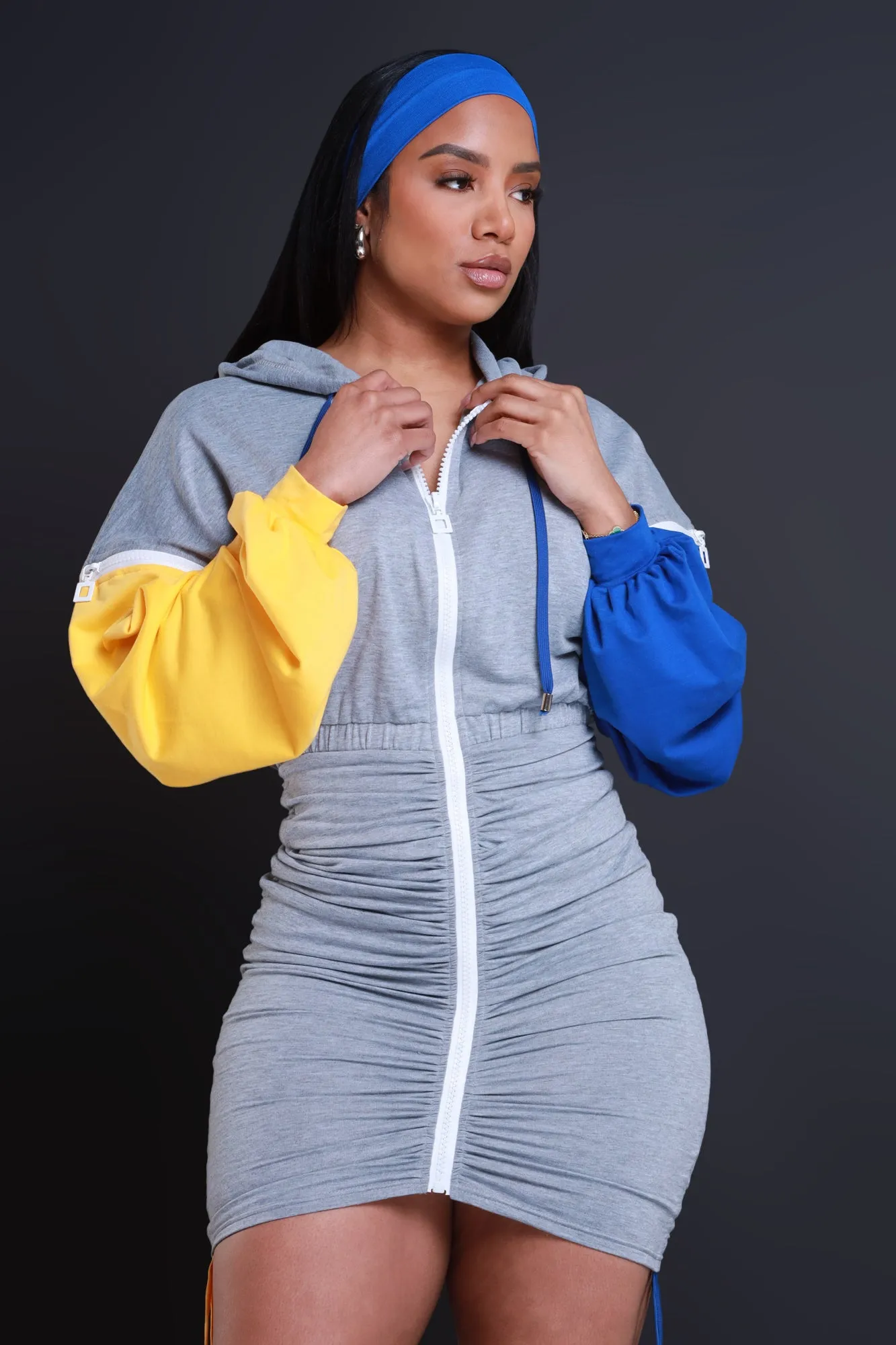 Friendly Fire Detachable Zip Mini Dress - Grey/Yellow sold by Swankaposh product image thumbnail 2