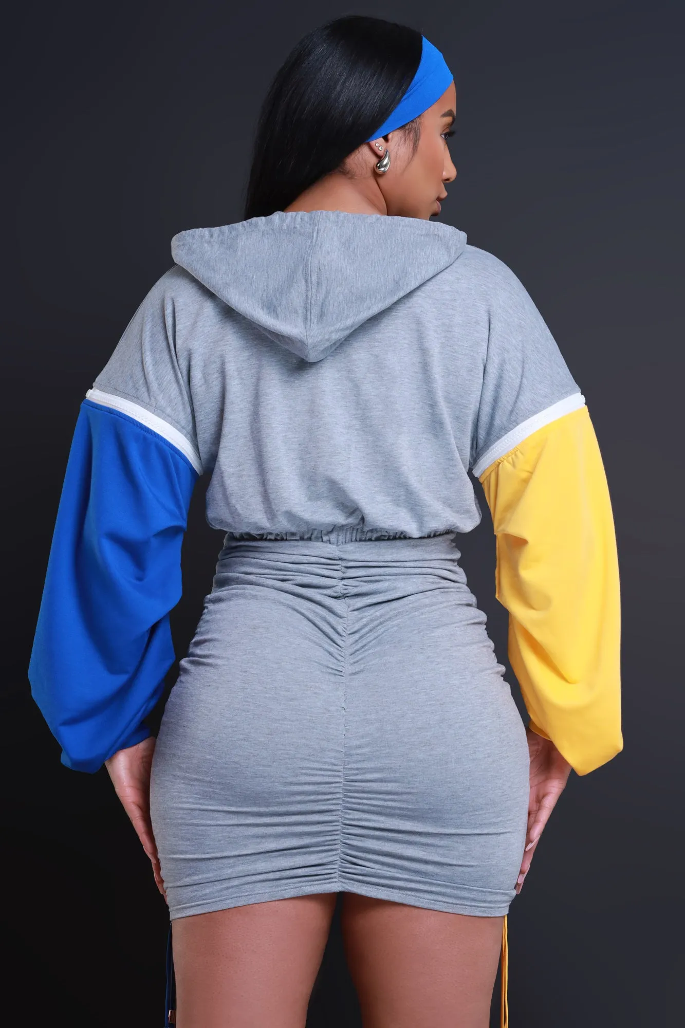 Friendly Fire Detachable Zip Mini Dress - Grey/Yellow sold by Swankaposh product image thumbnail 3