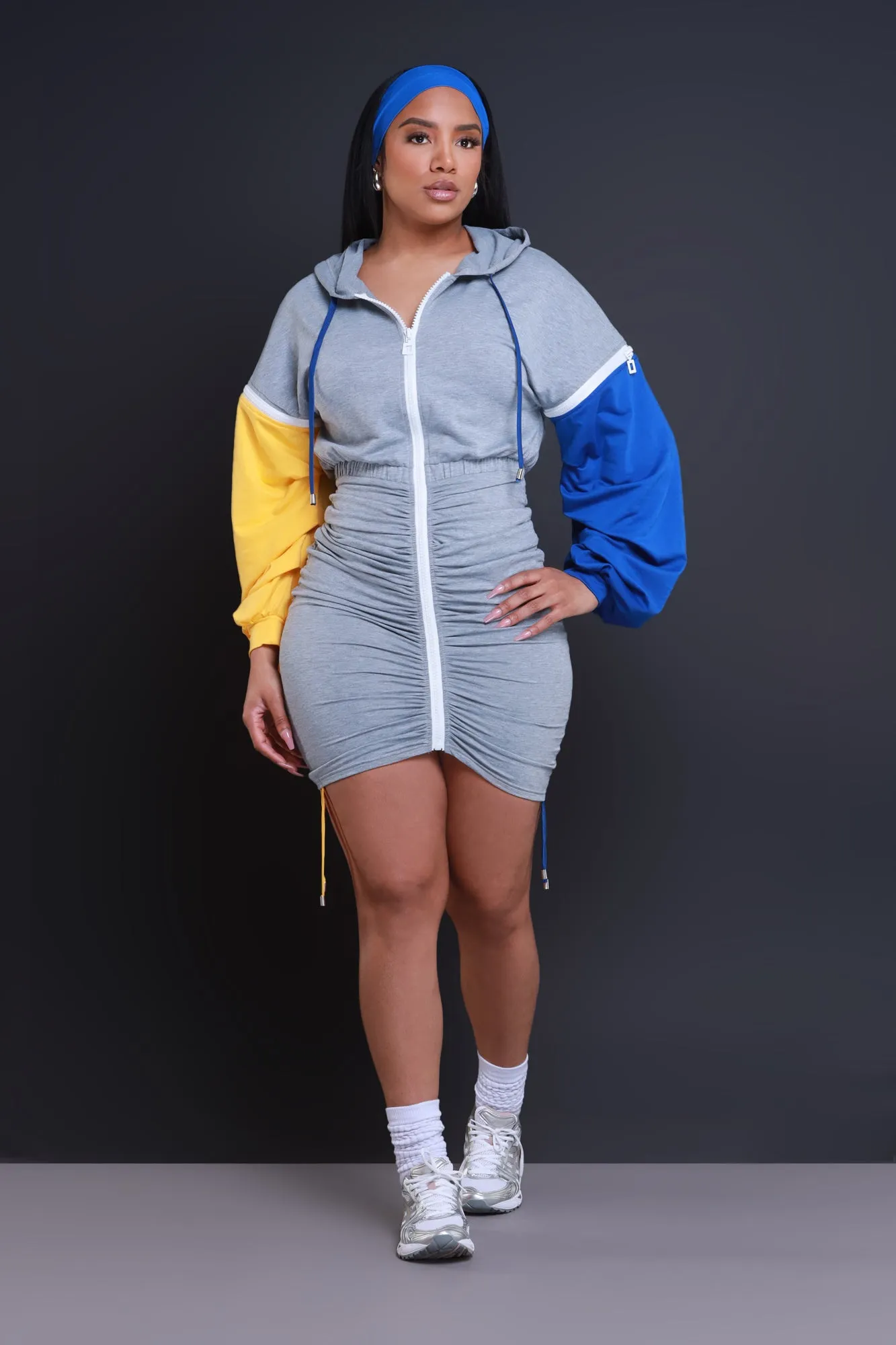 Friendly Fire Detachable Zip Mini Dress - Grey/Yellow sold by Swankaposh product image thumbnail 4