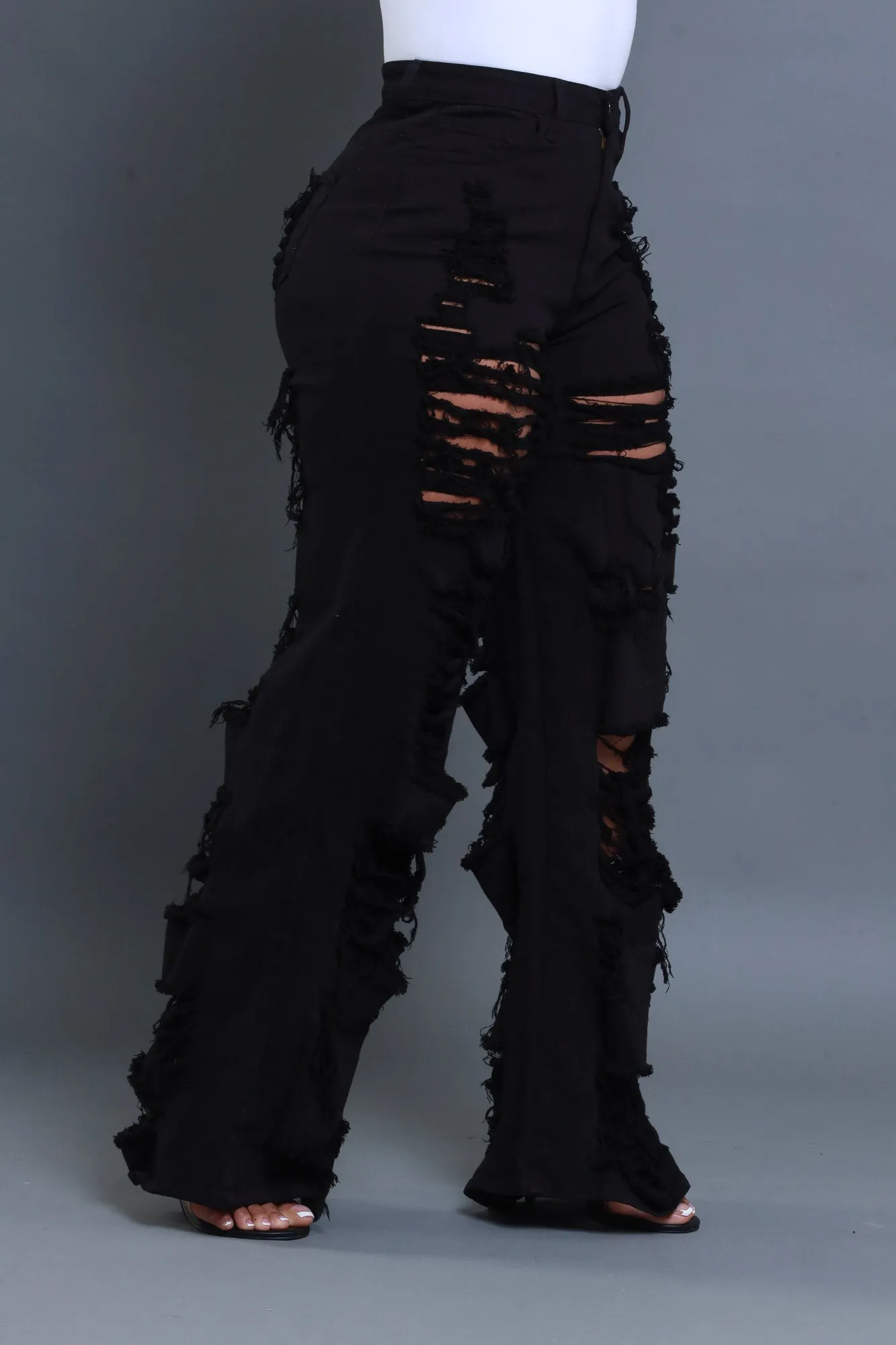 In Too Deep Ultra Distressed Bootcut Jeans - Black sold by Swankaposh