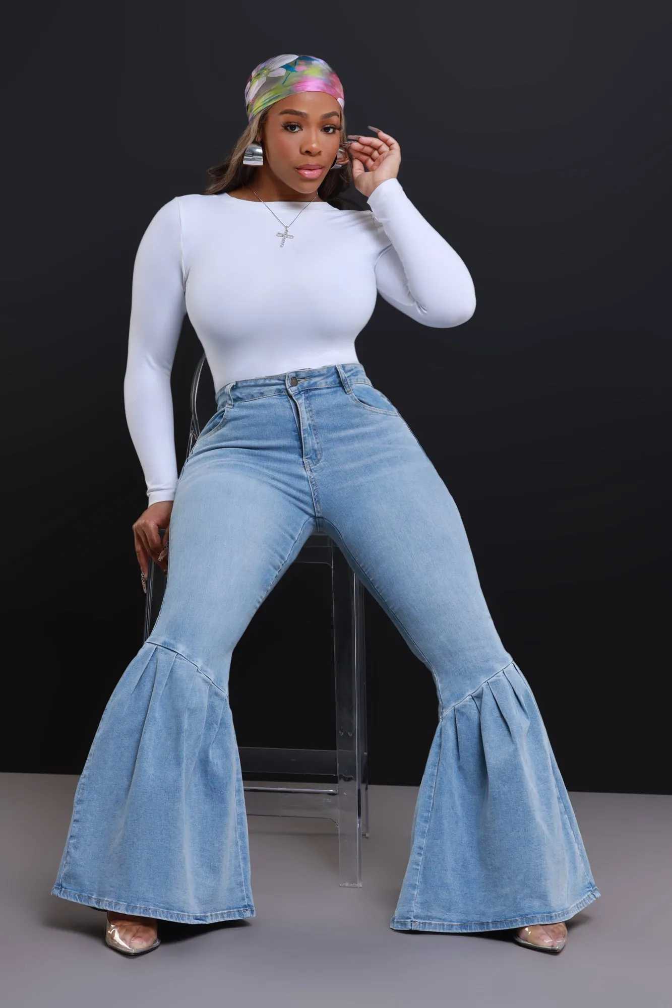 Sweet As Honey High Rise Bell Bottom Jeans - Light Wash sold by Swankaposh product image thumbnail 5