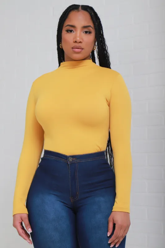Sure Thing Long Sleeve Mock Neck Top - Mustard sold by Swankaposh