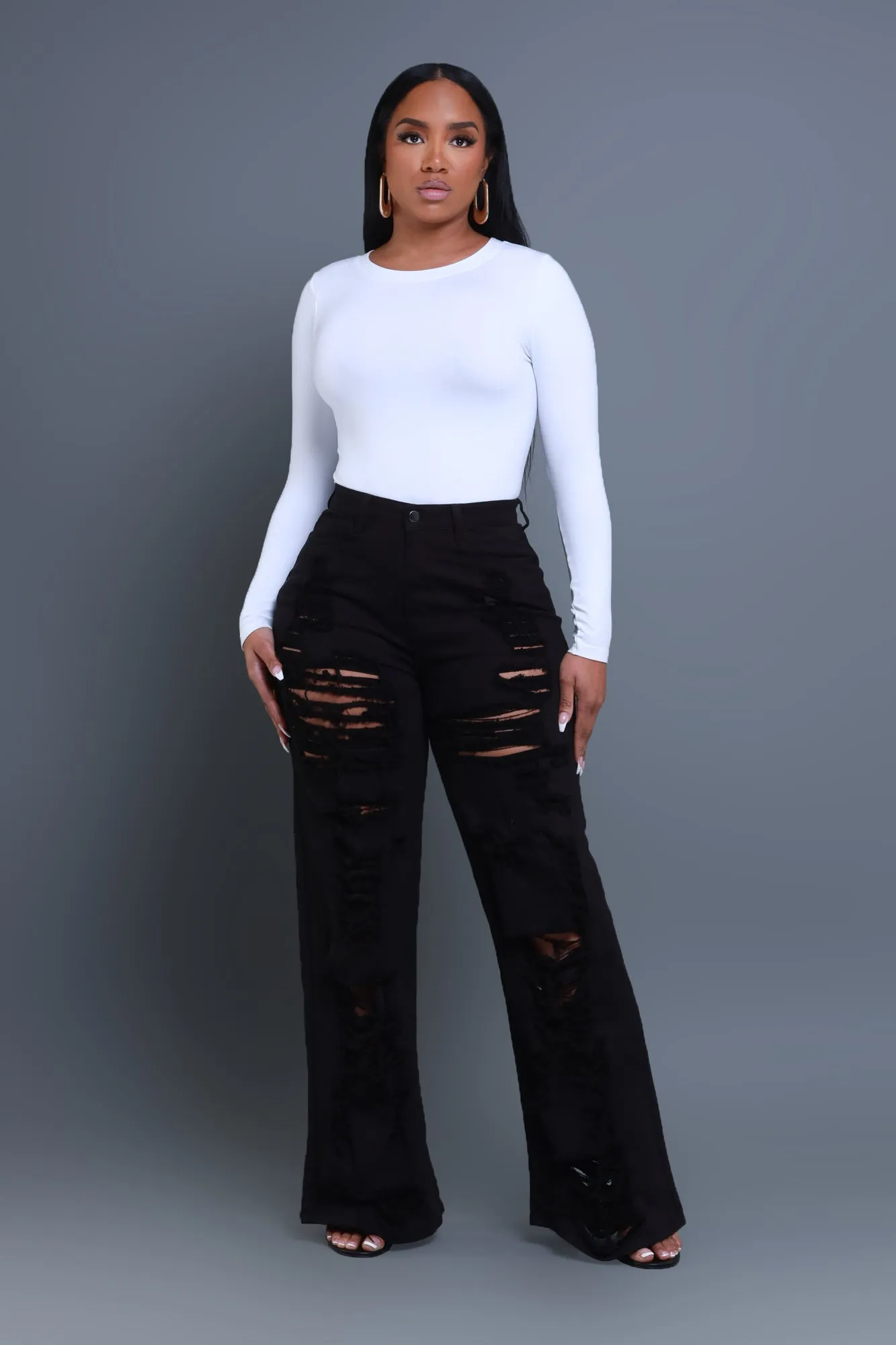 In Too Deep Ultra Distressed Bootcut Jeans - Black sold by Swankaposh product image thumbnail 2