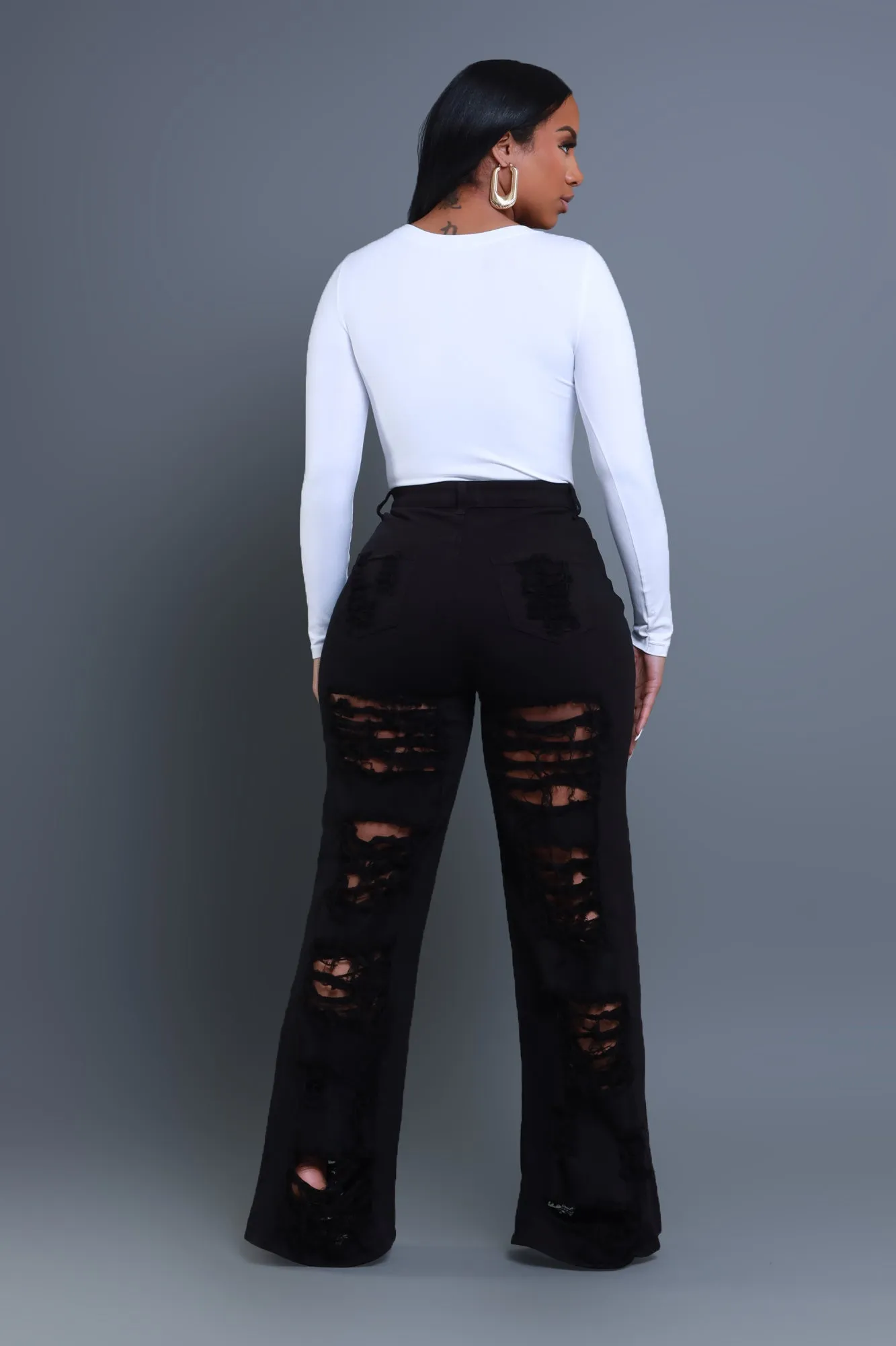 In Too Deep Ultra Distressed Bootcut Jeans - Black sold by Swankaposh product image thumbnail 4