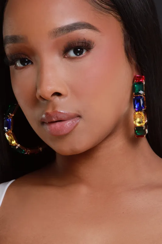Showbiz Rhinestone Hoop Earrings - Gold Multicolor sold by Swankaposh
