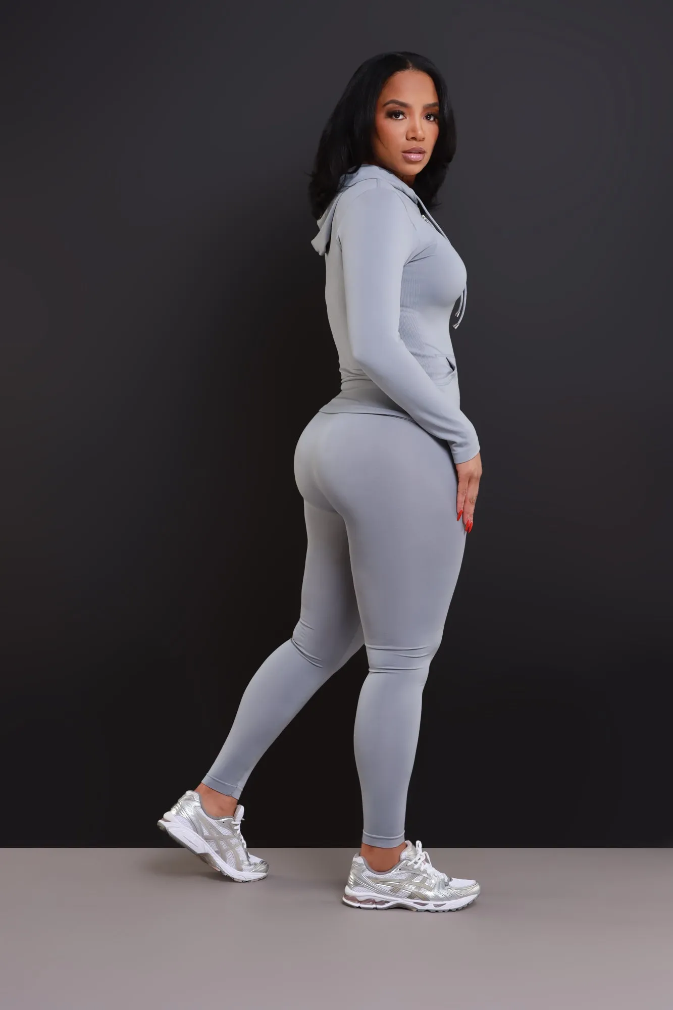 Just Vibing Seamless Zip Up Legging Set - Grey sold by Swankaposh product image thumbnail 5