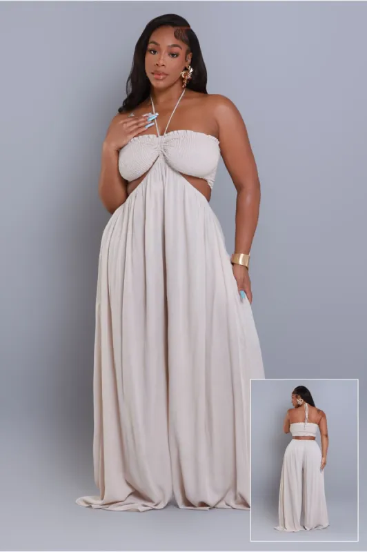 Dream Come True Halter Wide Leg Jumpsuit - Taupe sold by Swankaposh