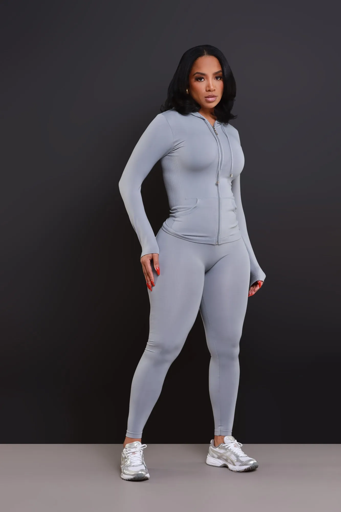 Just Vibing Seamless Zip Up Legging Set - Grey sold by Swankaposh product image thumbnail 2