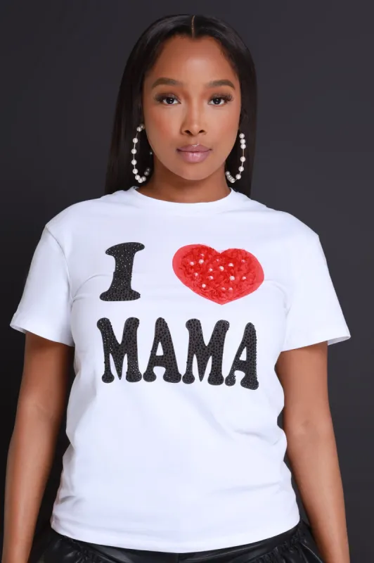 Mama's Love Embellished Graphic T-Shirt - White sold by Swankaposh