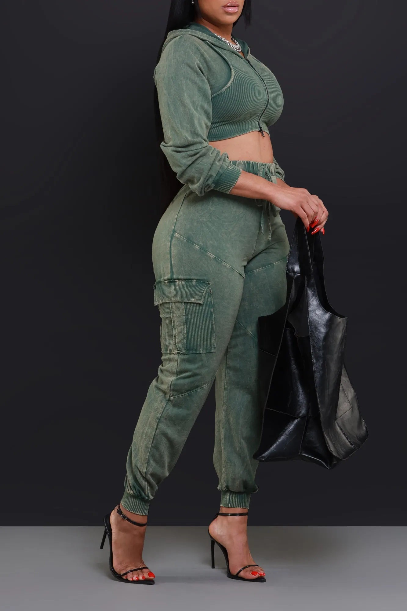 Big Ask Hooded Cargo Pants Set - Olive sold by Swankaposh product image thumbnail 2