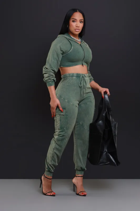 Big Ask Hooded Cargo Pants Set - Olive sold by Swankaposh