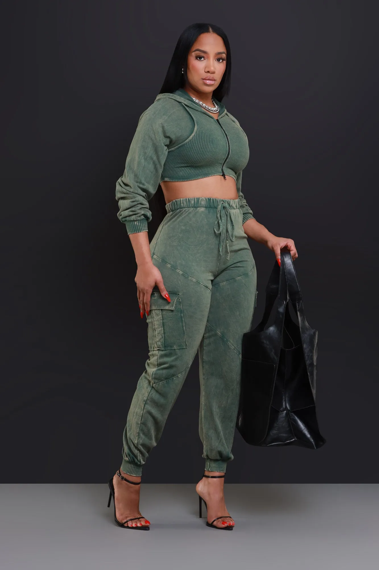 Big Ask Hooded Cargo Pants Set - Olive sold by Swankaposh