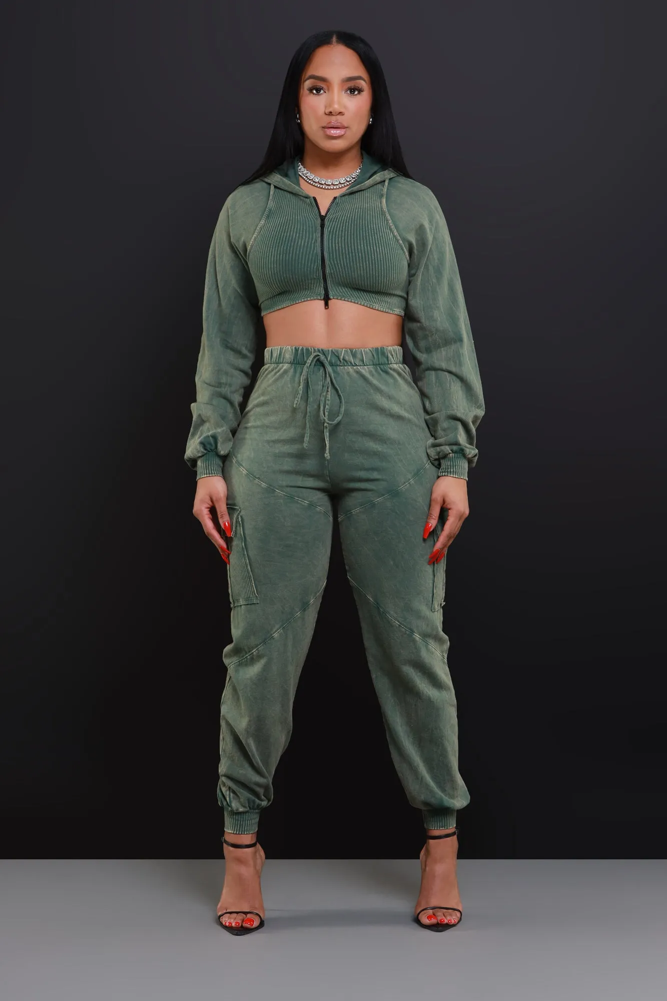 Big Ask Hooded Cargo Pants Set - Olive sold by Swankaposh product image thumbnail 3