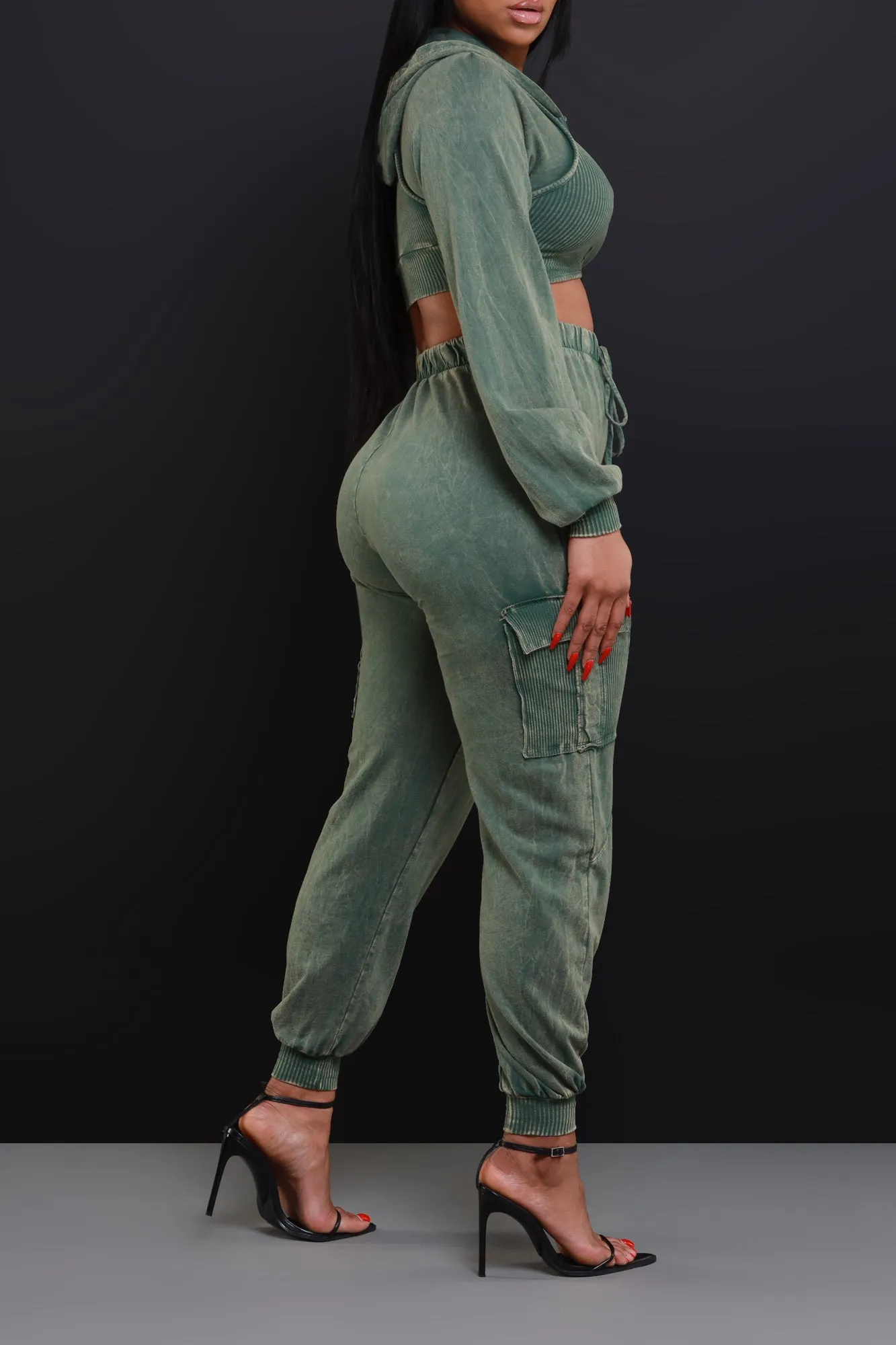 Big Ask Hooded Cargo Pants Set - Olive sold by Swankaposh product image thumbnail 4