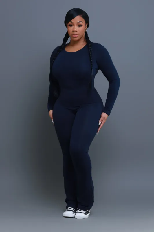 Skip The Line Flared Legging Set - Navy Blue sold by Swankaposh