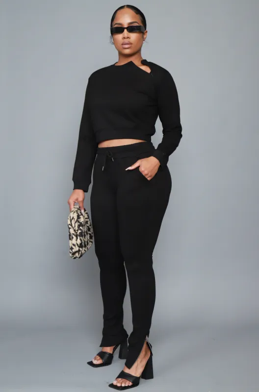 Well Aware Side Zip Jogger Set - Black sold by Swankaposh
