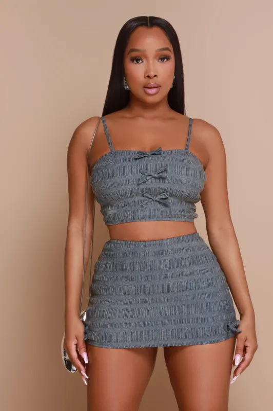 In On It Smocked Crop Top - Grey sold by Swankaposh