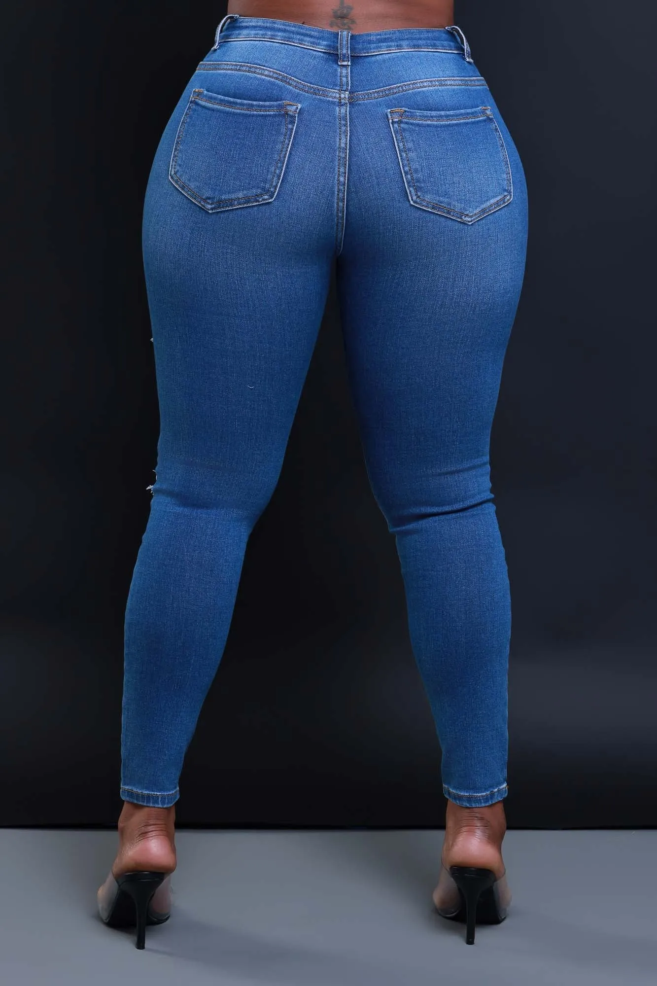 Left On Read Hourglass Distressed Stretchy Skinny Jeans - Medium Wash sold by Swankaposh product image thumbnail 2