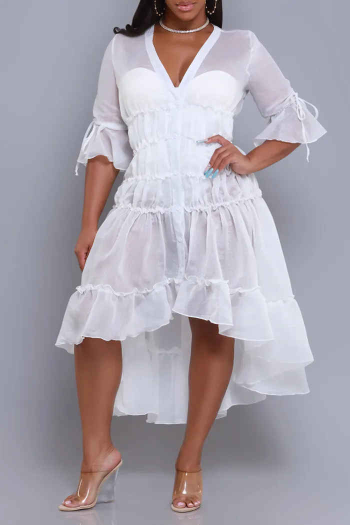 Feel My Heart Asymmetrical Ruffled Midi Dress - White sold by Swankaposh product image thumbnail 2