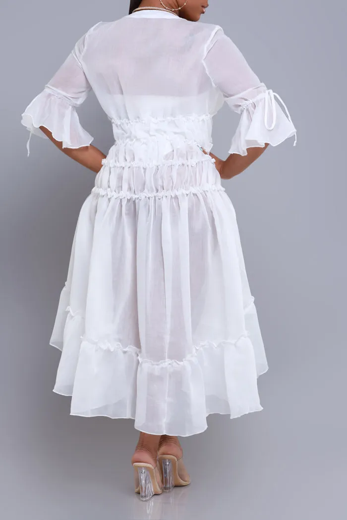 Feel My Heart Asymmetrical Ruffled Midi Dress - White sold by Swankaposh product image thumbnail 3