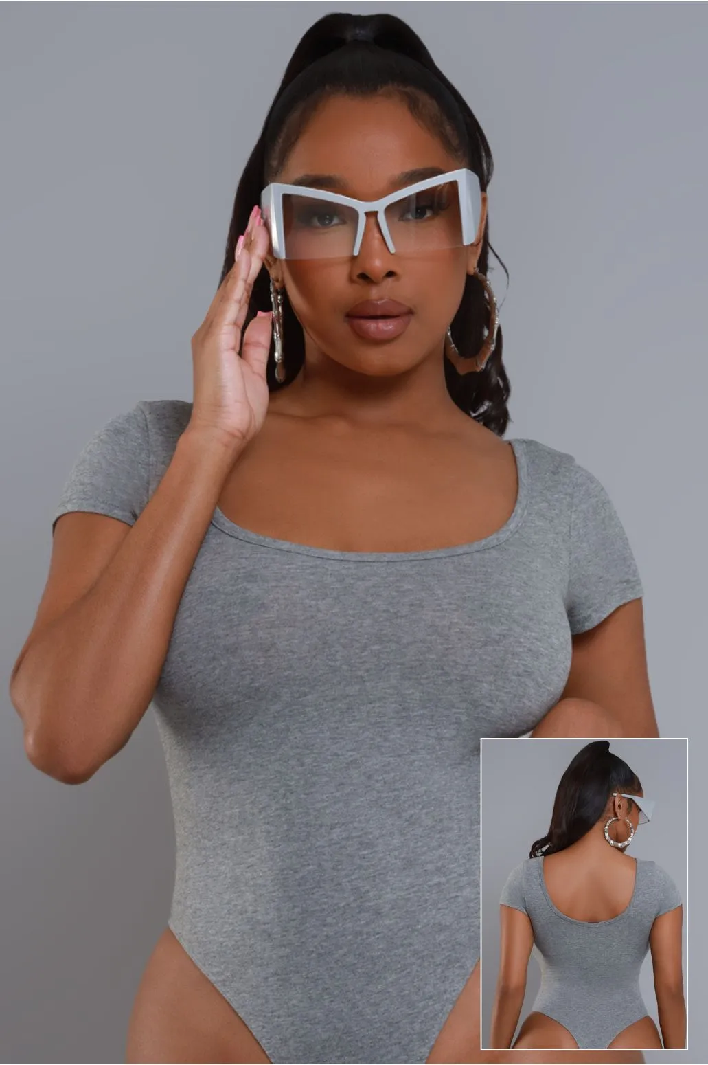 Get Going Scoop Neck Bodysuit - Grey sold by Swankaposh