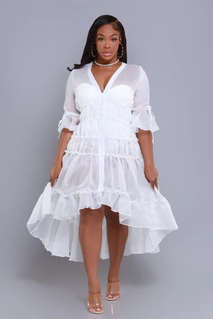 Feel My Heart Asymmetrical Ruffled Midi Dress - White sold by Swankaposh