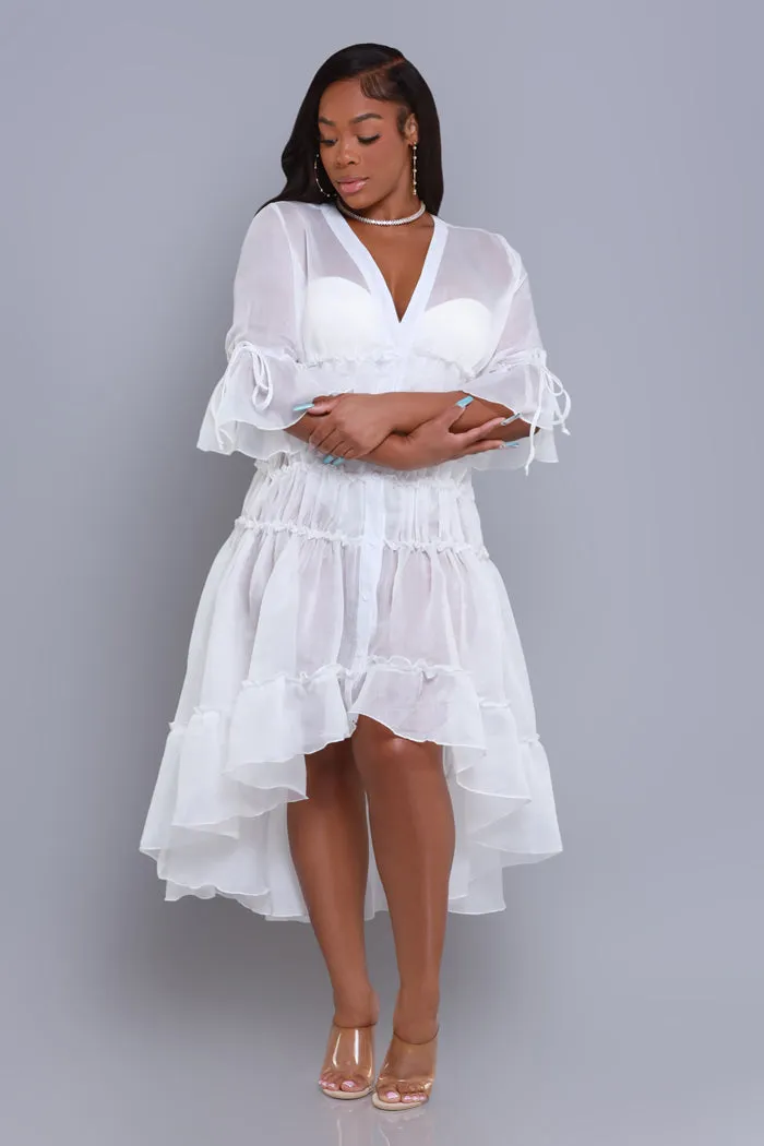Feel My Heart Asymmetrical Ruffled Midi Dress - White sold by Swankaposh product image thumbnail 5