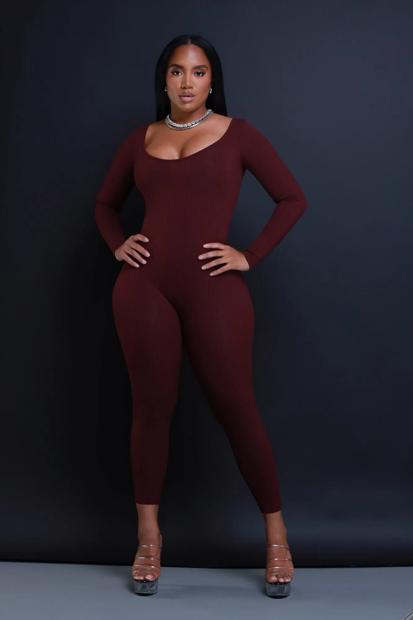 Anti-Hero Open Back Cellulite Deleter Jumpsuit - Raisin sold by Swankaposh