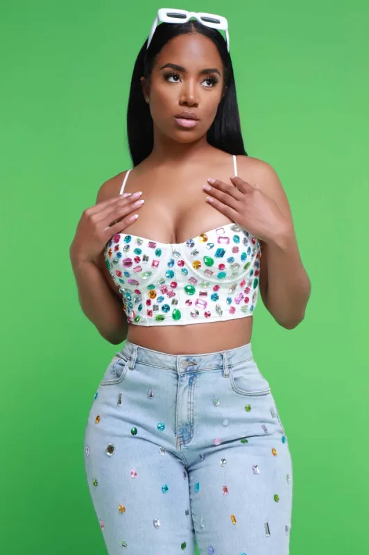 Rich Flex Jewel Embellished Corset Crop Top - Ivory sold by Swankaposh